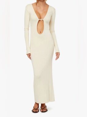 Weworewhat NWT Cream Long Sleeve Cut-out Maxi Dress